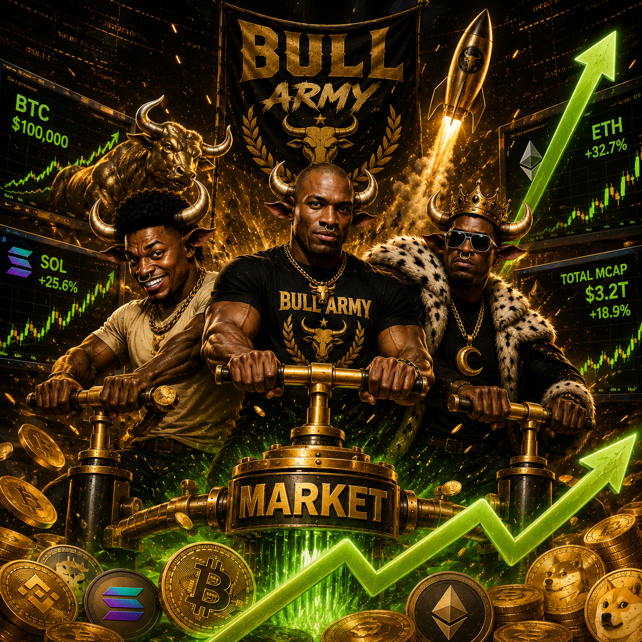 Bull Army charging the market